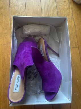 Steve Madden Purple Suede Peep-Toe Stiletto Mules